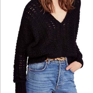Free People Best of You V-Neck Sweater in Black